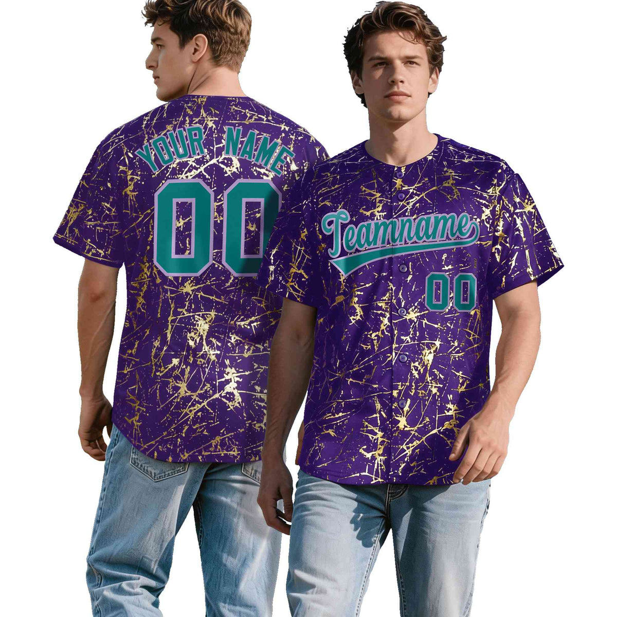 Custom Purple Teal Black&Gold Marble Print Clubwear Party Streetwear Baseball Jersey| KXKSHOP