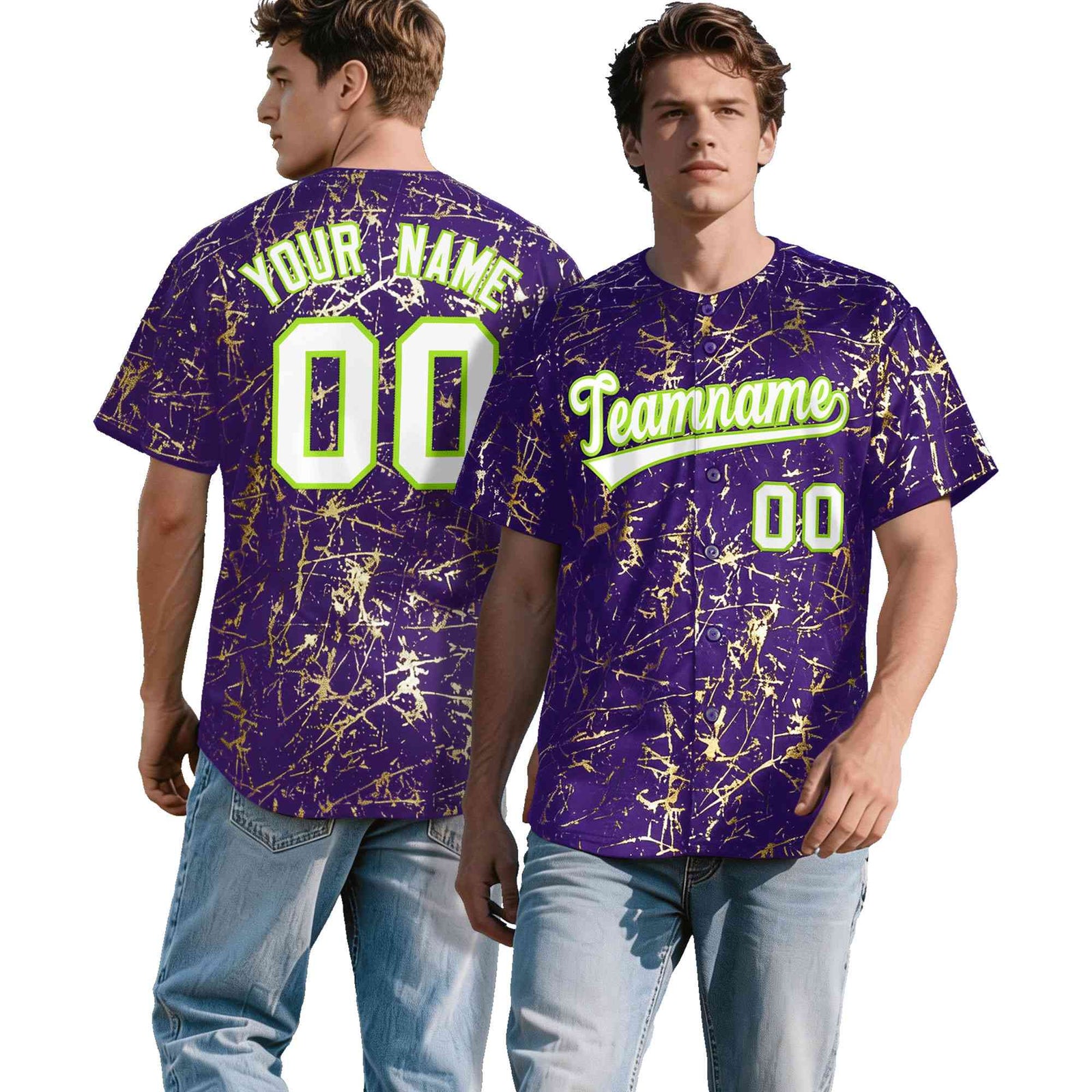 Custom Purple White Black&Shiny Gold Cracked Foil Breathable Mesh Streetwear Baseball Jersey| KXKSHOP