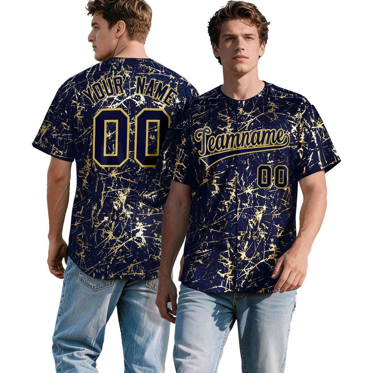 Custom Navy Old Gold Shiny Gold Cracked Texture Baseball Jersey| KXKSHOP