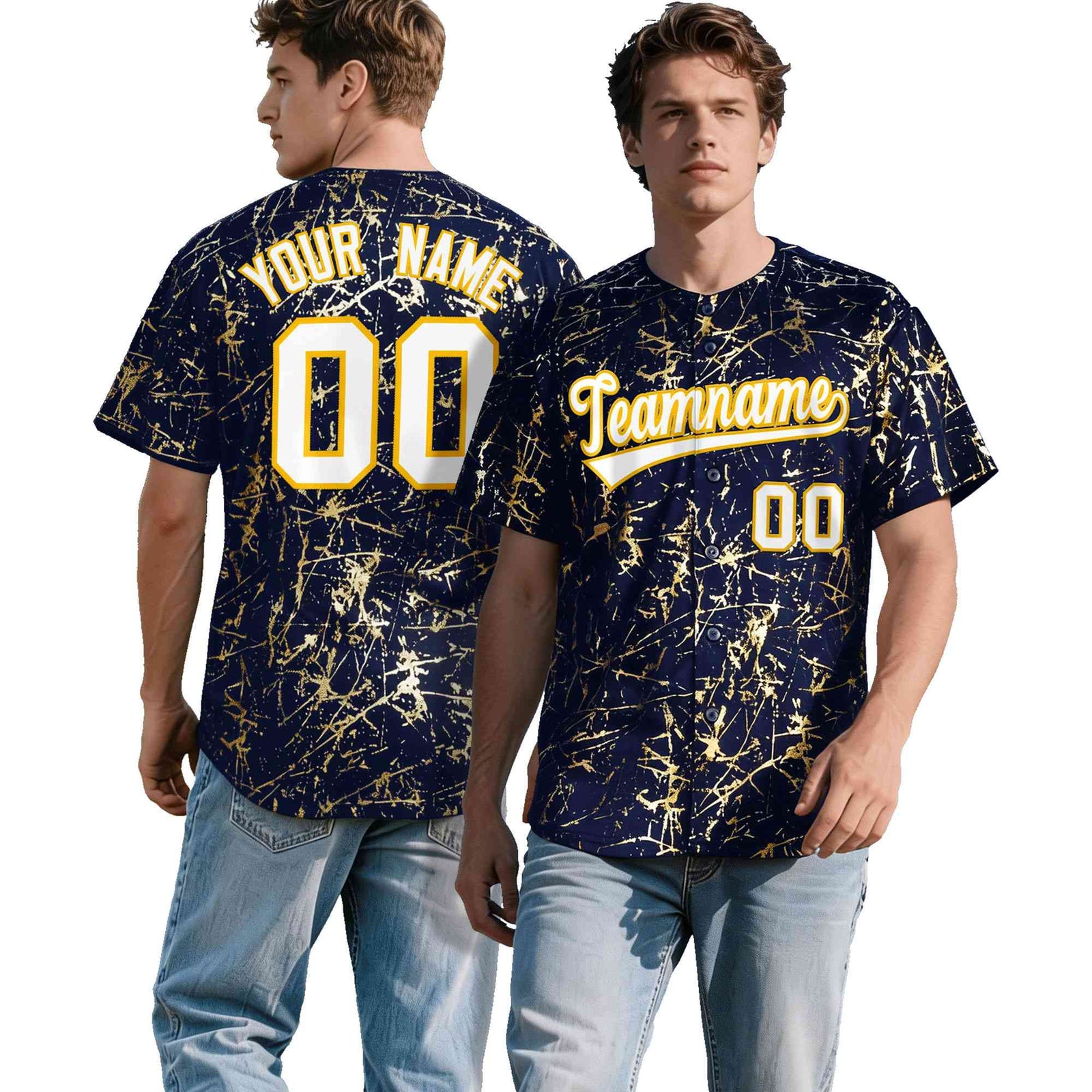 Custom Navy White Black&Shiny Gold Cracked Foil Breathable Mesh Streetwear Baseball Jersey| KXKSHOP