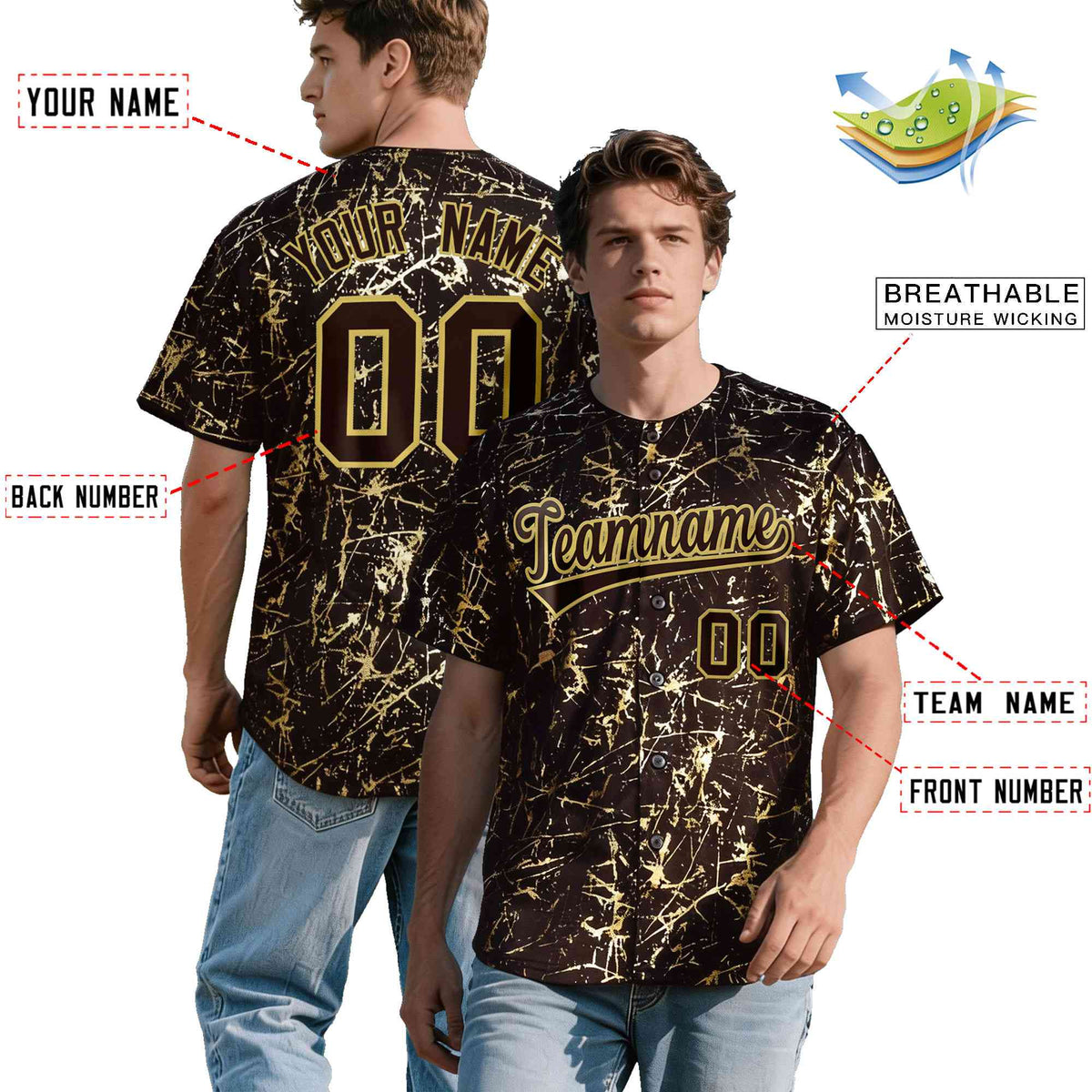 Custom Brown Old Gold Shiny Gold Cracked Texture Baseball Jersey| KXKSHOP