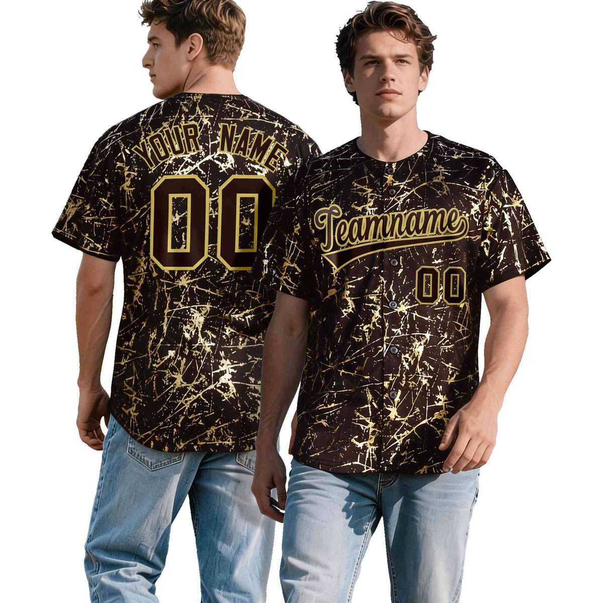 Custom Brown Old Gold Shiny Gold Cracked Texture Baseball Jersey| KXKSHOP