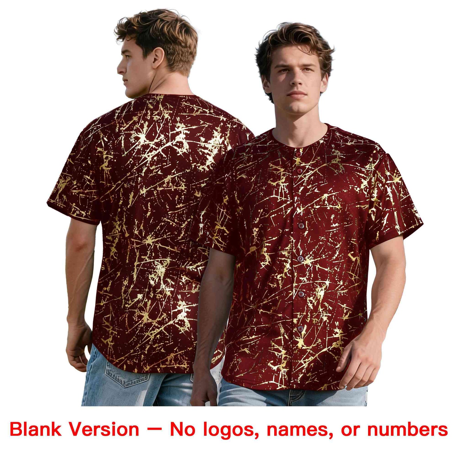 Custom Crimson Royal Metallic Gold Splatter Breathable&Wrinkle-Resistant Baseball Jersey| KXKSHOP