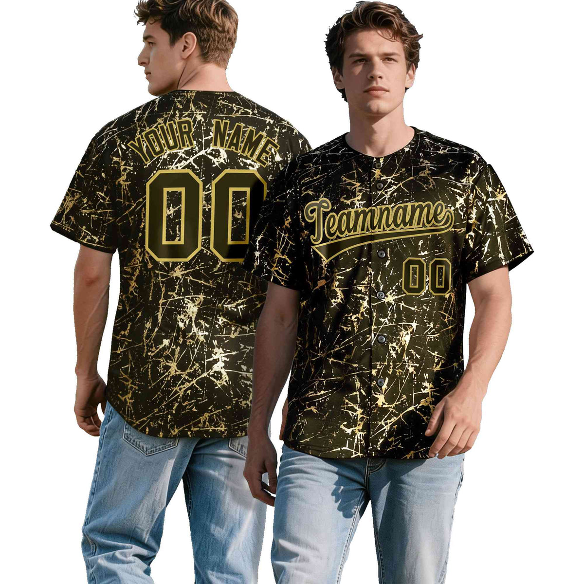 Custom Olive Old Gold Shiny Gold Cracked Texture Baseball Jersey| KXKSHOP