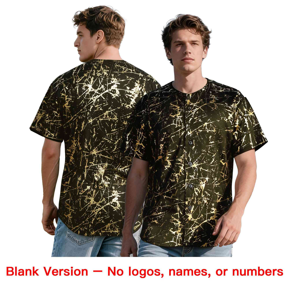 Custom Olive Old Gold Black&Shiny Gold Cracked Foil Hip Hop Button Down Baseball Jersey| KXKSHOP