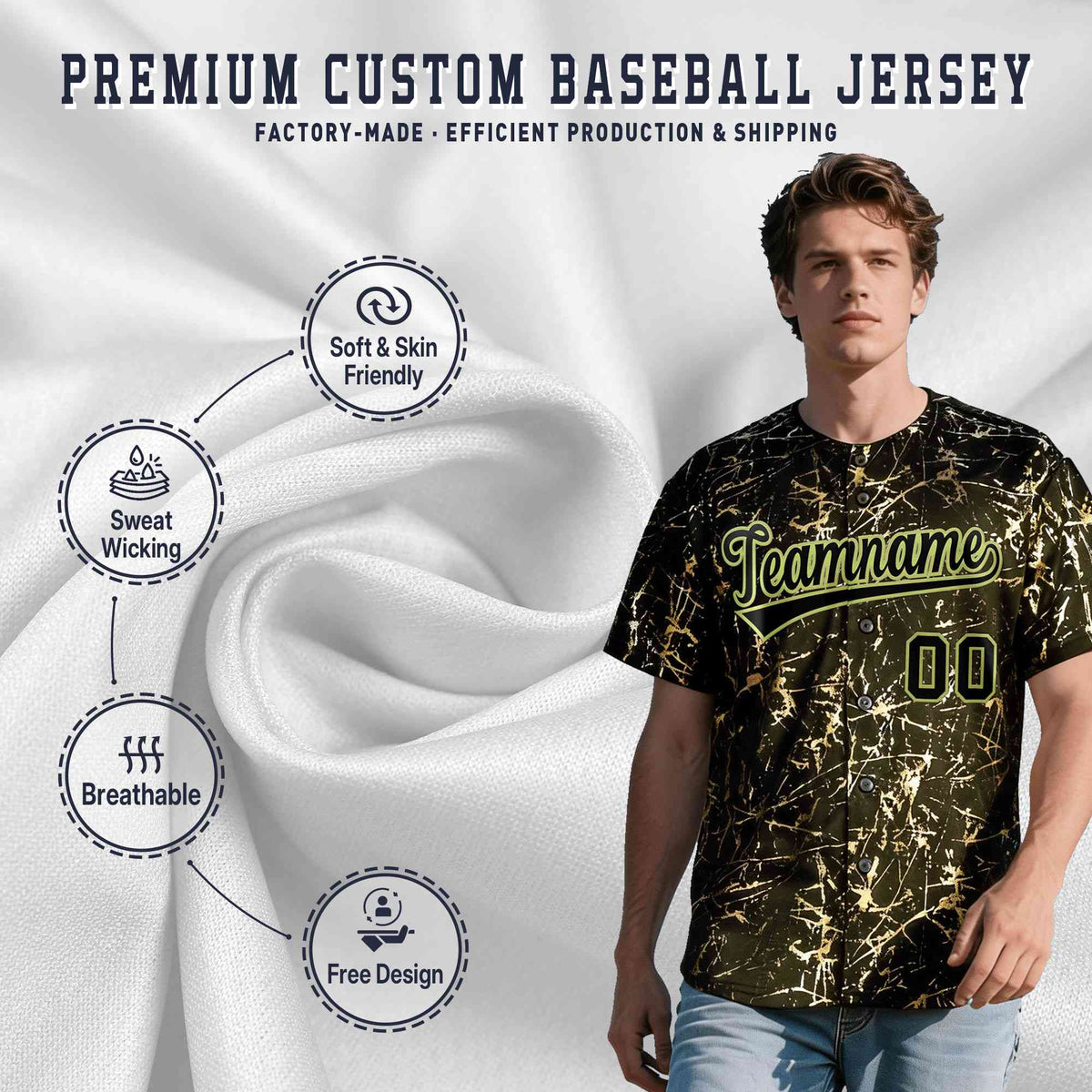 Custom Olive Black Metallic Gold Splatter Breathable&Wrinkle-Resistant Baseball Jersey| KXKSHOP