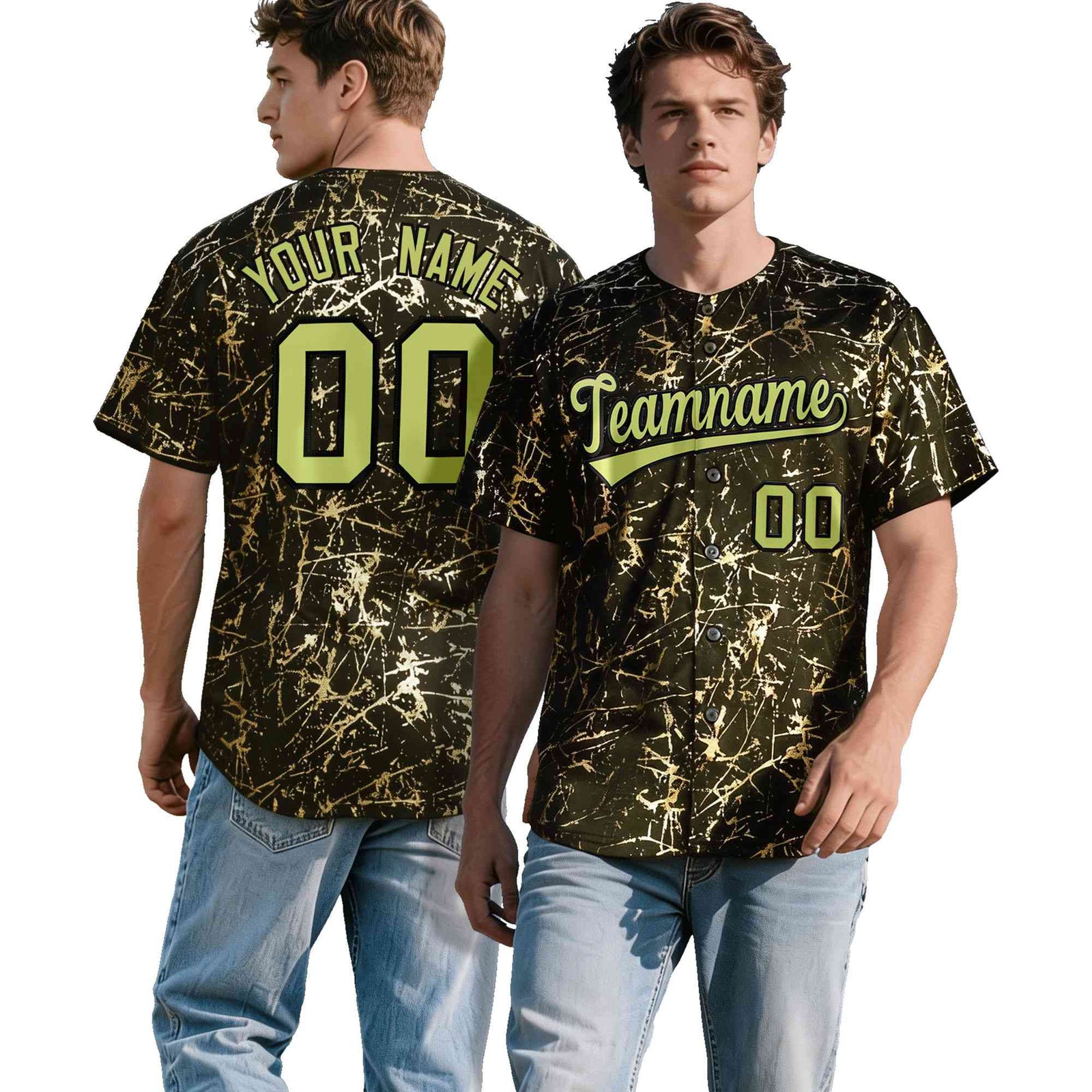Custom Olive Champagne Black&Gold Marble Print Clubwear Party Streetwear Baseball Jersey| KXKSHOP