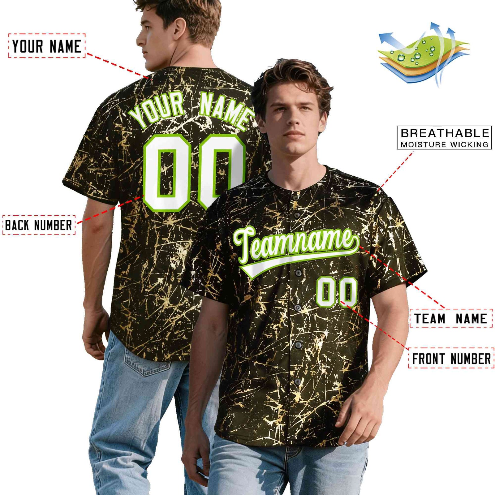 Custom Olive White Black&Shiny Gold Cracked Foil Breathable Mesh Streetwear Baseball Jersey| KXKSHOP