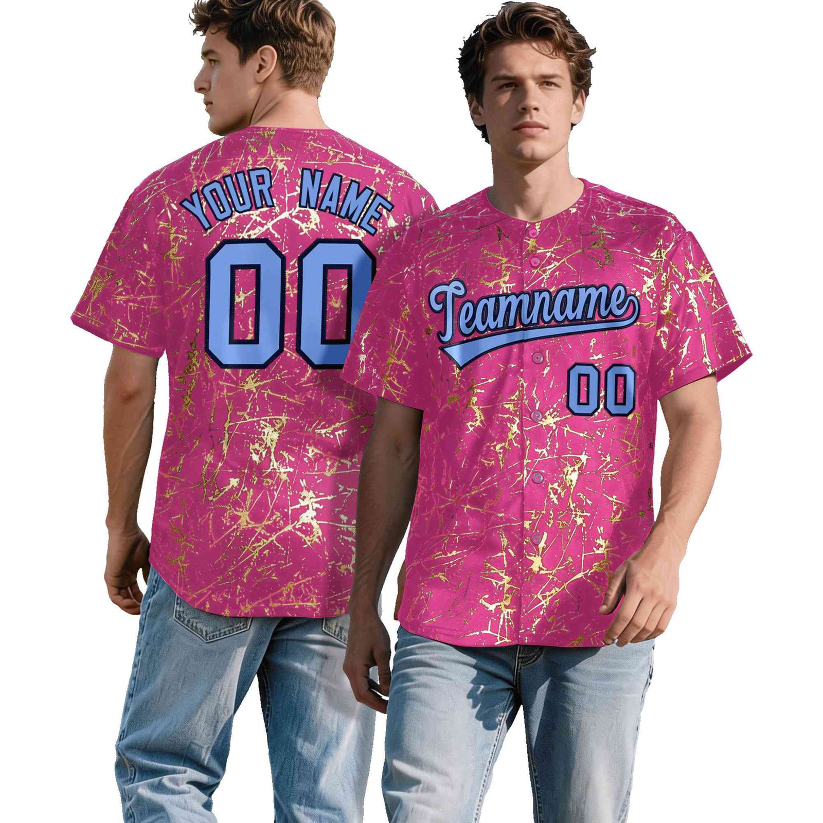 Custom Pink Light Blue Black&Gold Marble Print Clubwear Party Streetwear Baseball Jersey| KXKSHOP