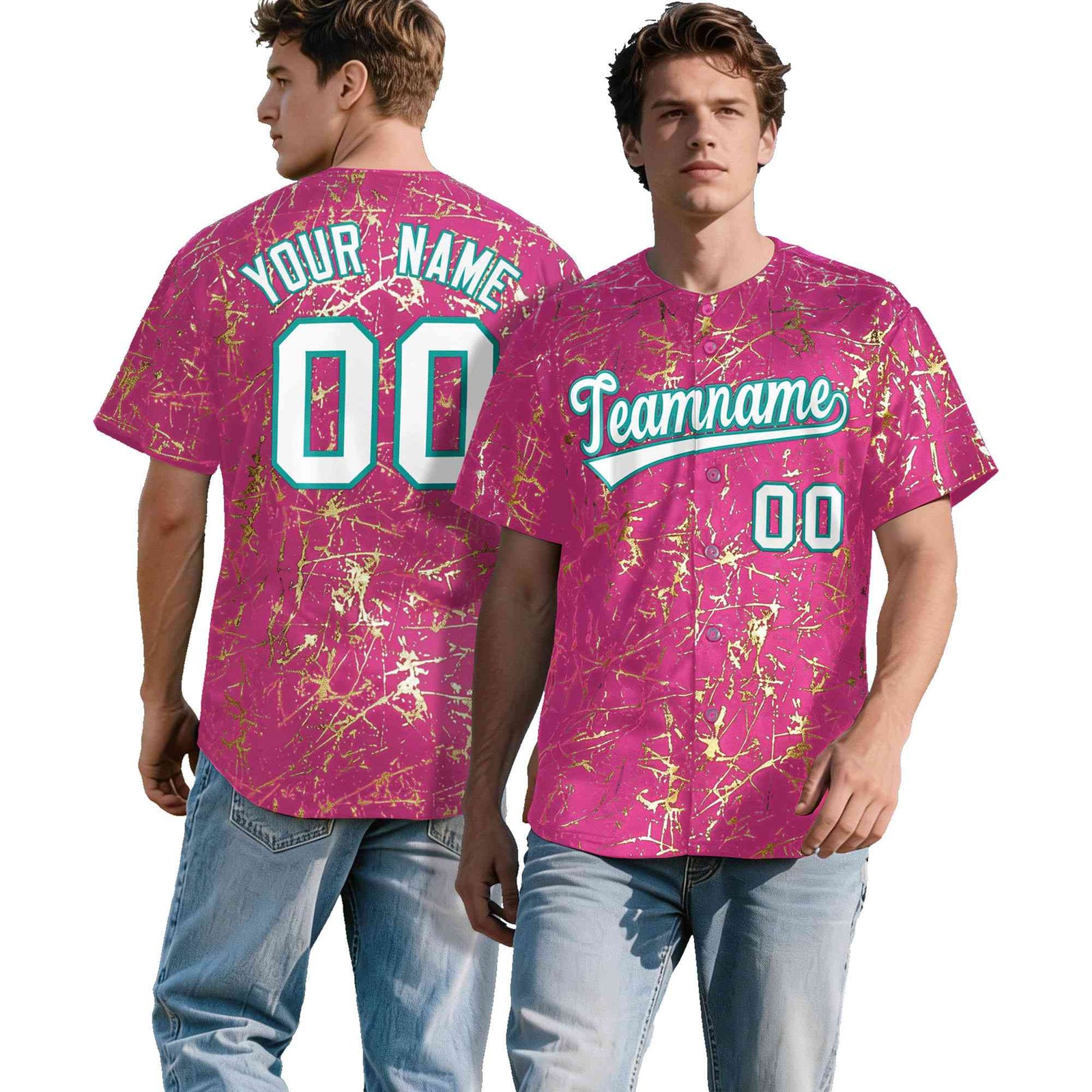 Custom Pink White Black&Shiny Gold Cracked Foil Breathable Mesh Streetwear Baseball Jersey| KXKSHOP