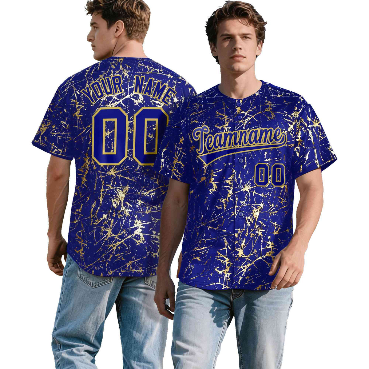 Custom Royal Old Gold Shiny Gold Cracked Texture Baseball Jersey| KXKSHOP