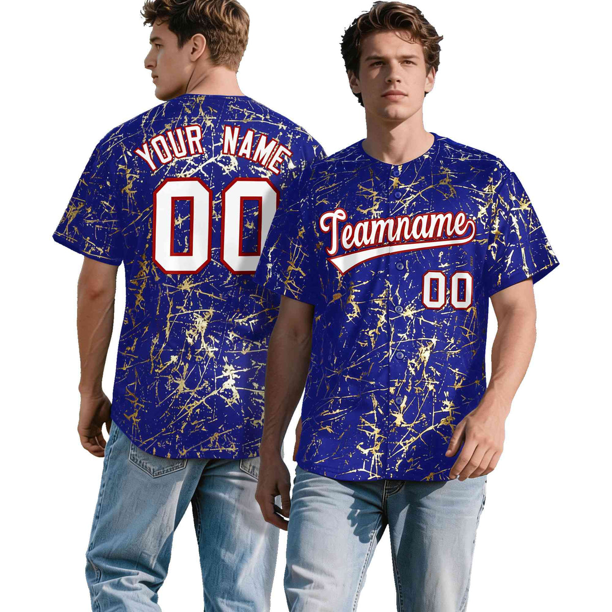 Custom Royal White Black&Gold Marble Print Clubwear Party Streetwear Baseball Jersey| KXKSHOP
