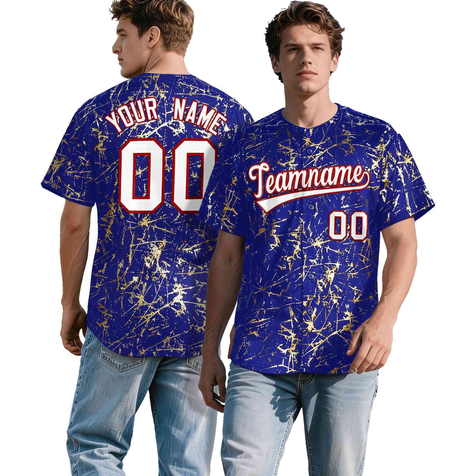 Custom Royal White Black&Gold Marble Print Clubwear Party Streetwear Baseball Jersey| KXKSHOP
