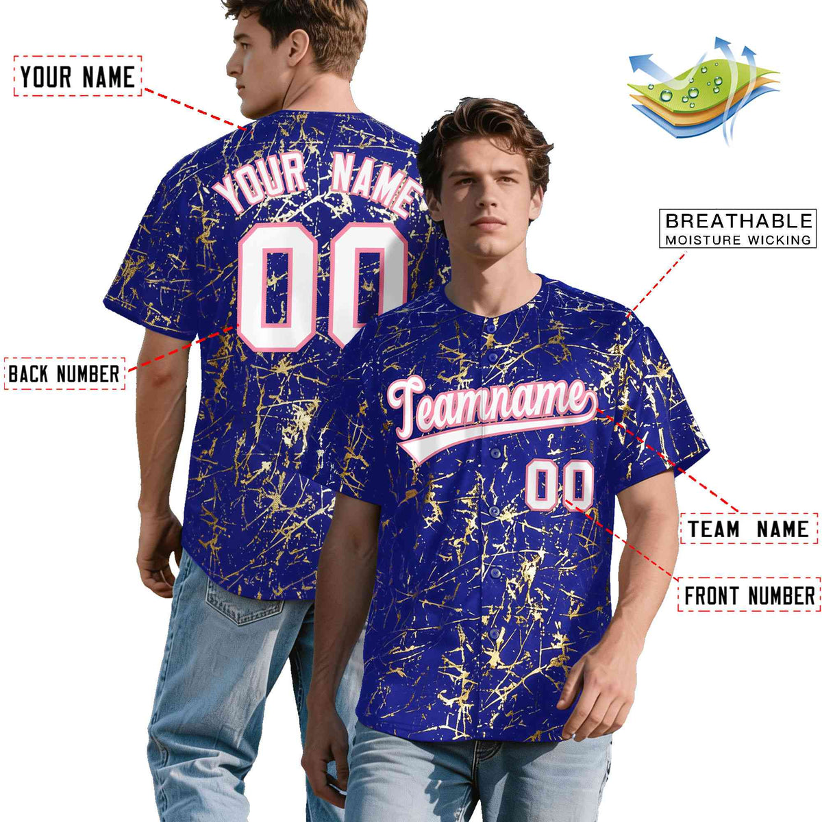 Custom Royal White Black&Shiny Gold Cracked Foil Breathable Mesh Streetwear Baseball Jersey| KXKSHOP