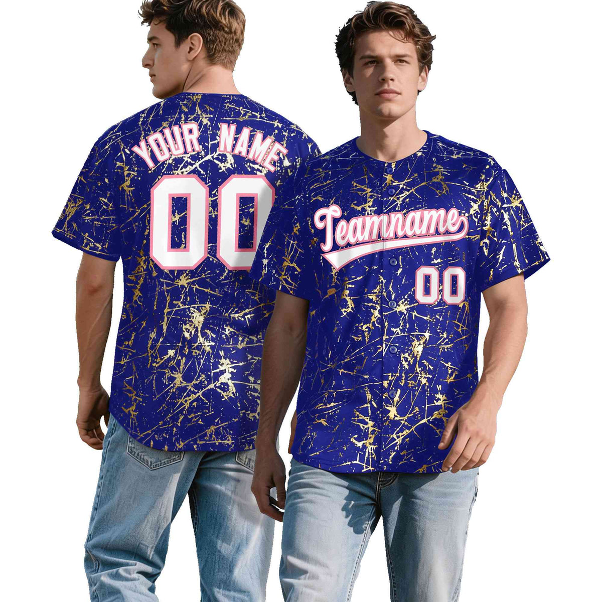Custom Royal White Black&Shiny Gold Cracked Foil Breathable Mesh Streetwear Baseball Jersey| KXKSHOP