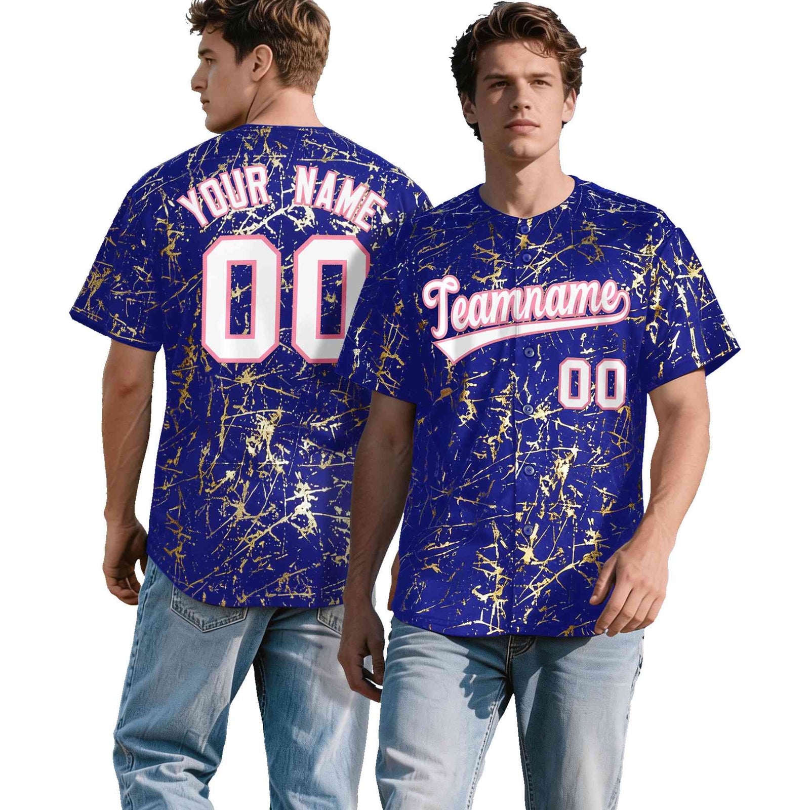Custom Royal White Black&Shiny Gold Cracked Foil Breathable Mesh Streetwear Baseball Jersey| KXKSHOP