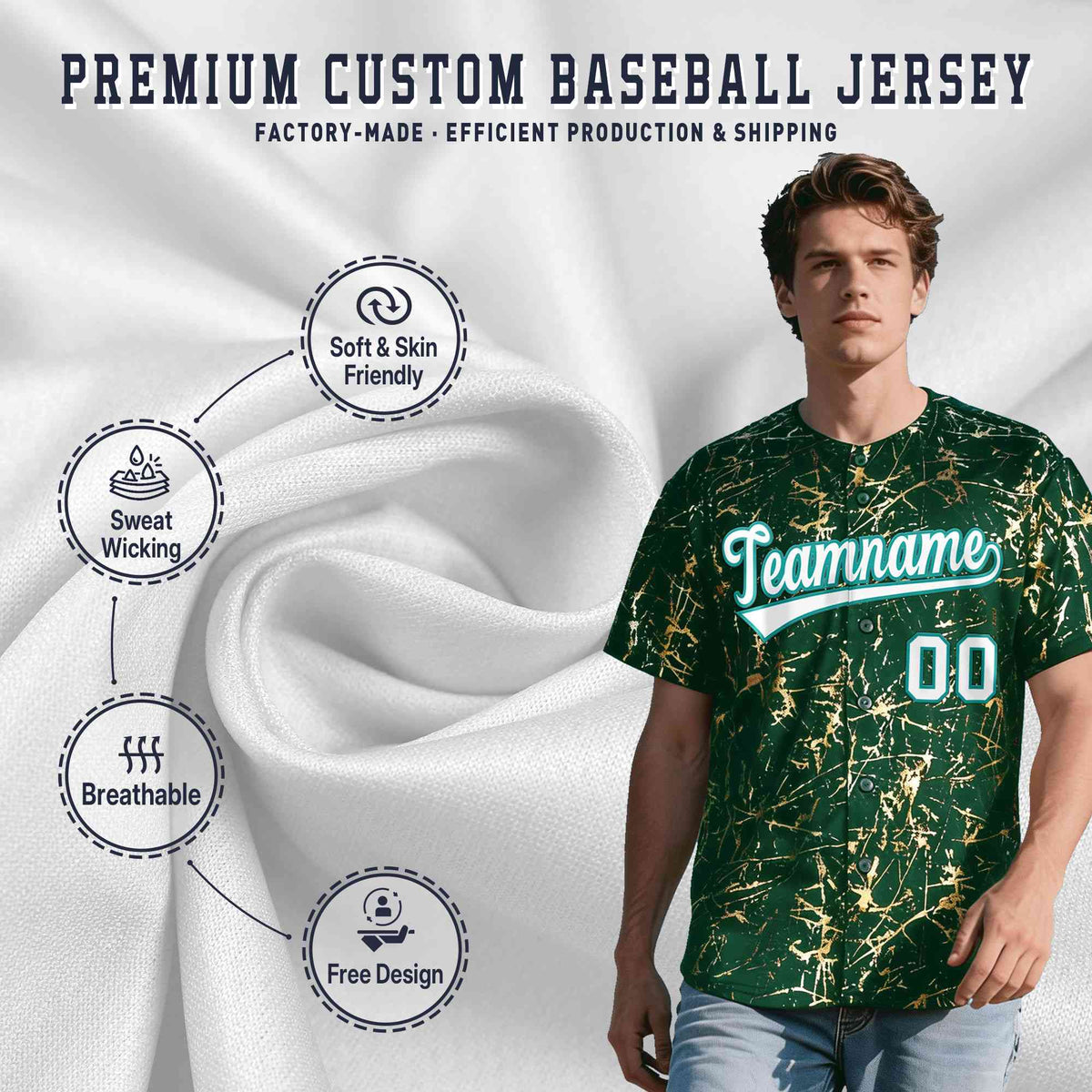 Custom Green White Black&Shiny Gold Cracked Foil Breathable Mesh Streetwear Baseball Jersey| KXKSHOP