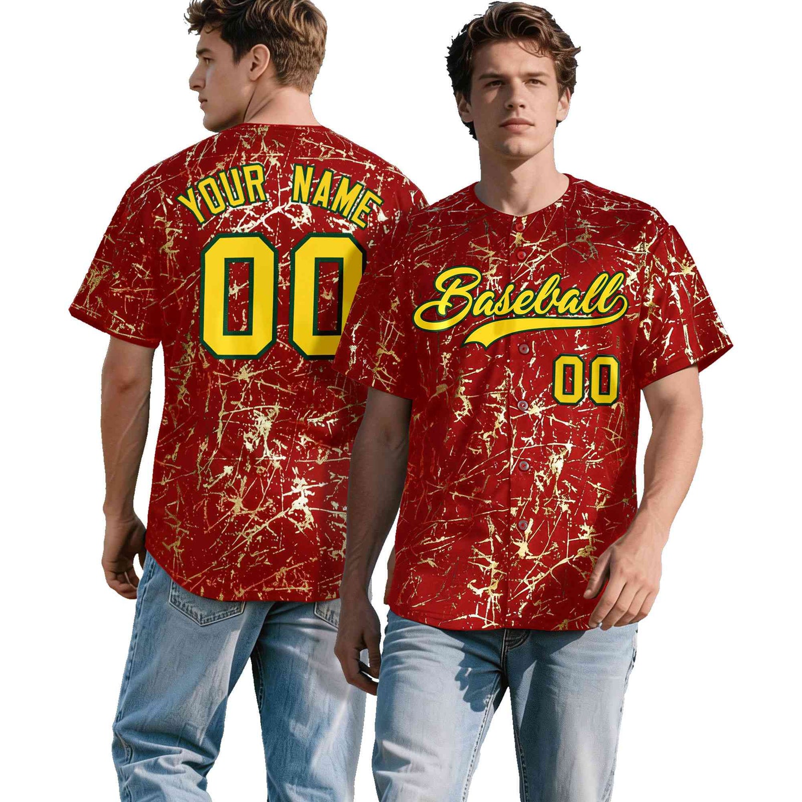 Custom Red Gold Black&Shiny Gold Cracked Foil Breathable Mesh Streetwear Baseball Jersey