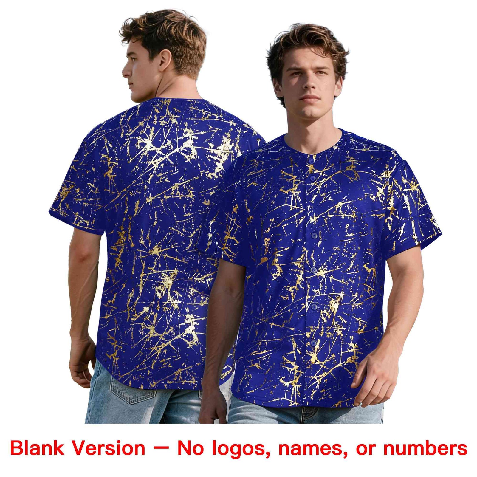 Custom Royal Old Gold Black&Shiny Gold Cracked Foil Hip Hop Button Down Baseball Jersey