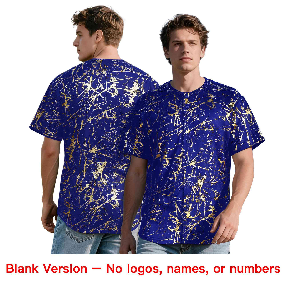 Custom Royal Light Pink Metallic Gold Splatter Urban Streetwear Baseball Jersey
