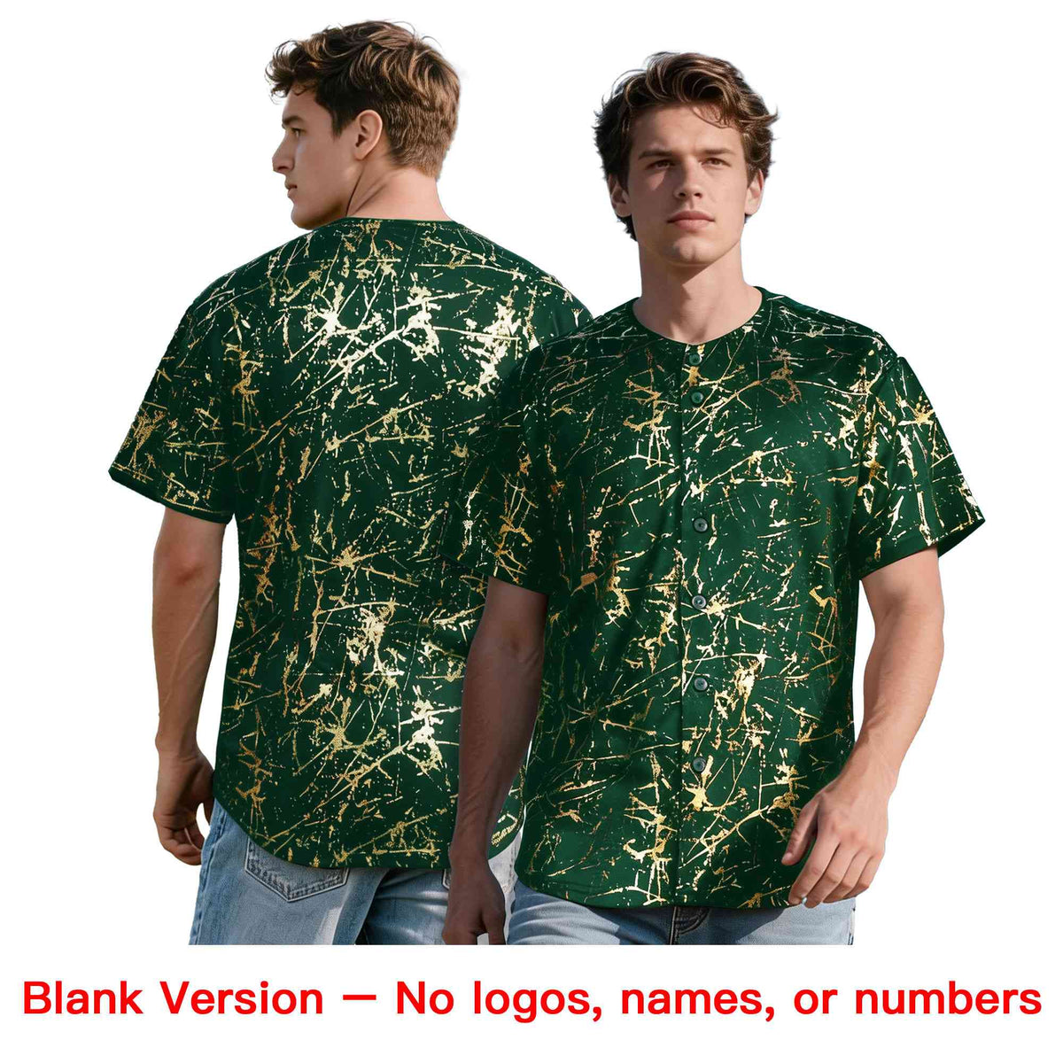 Custom Green White Black&Shiny Gold Cracked Foil Breathable Mesh Streetwear Baseball Jersey