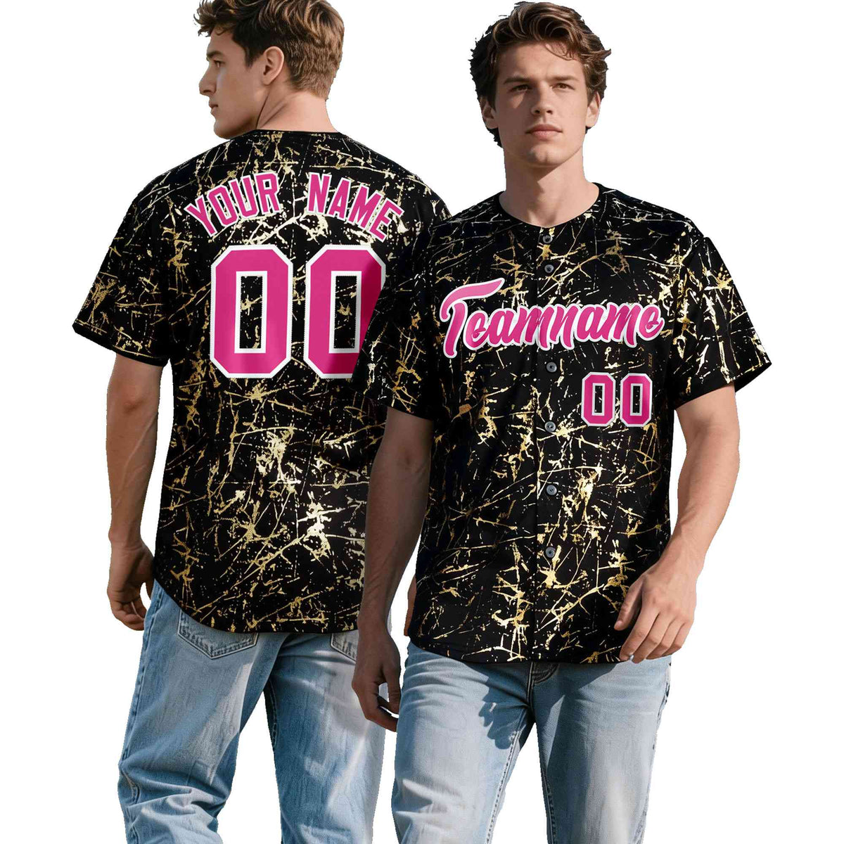 Custom Black Rose Red Shiny Gold Cracked Texture Baseball Jersey