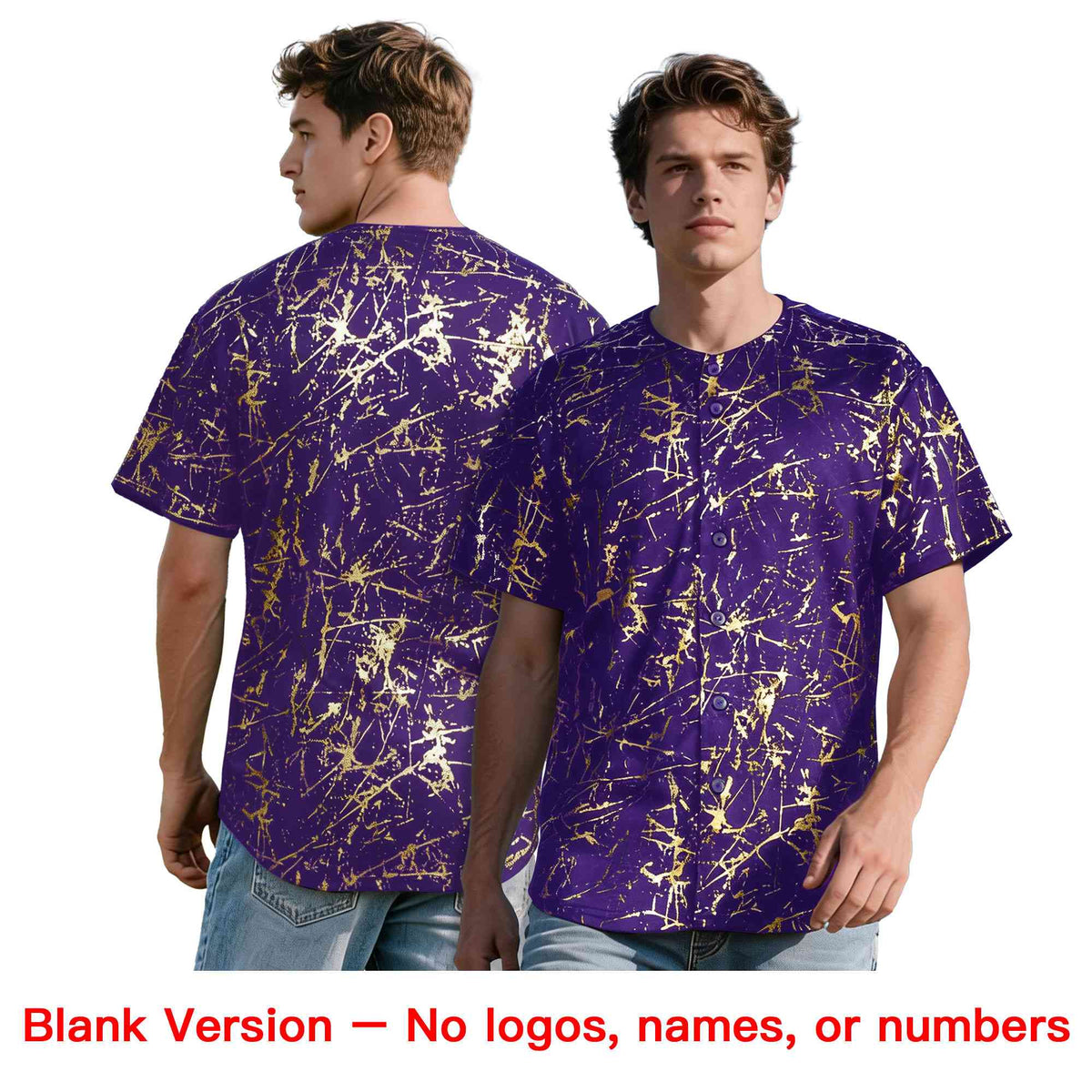 Custom Purple White Black&Shiny Gold Cracked Foil Breathable Mesh Streetwear Baseball Jersey