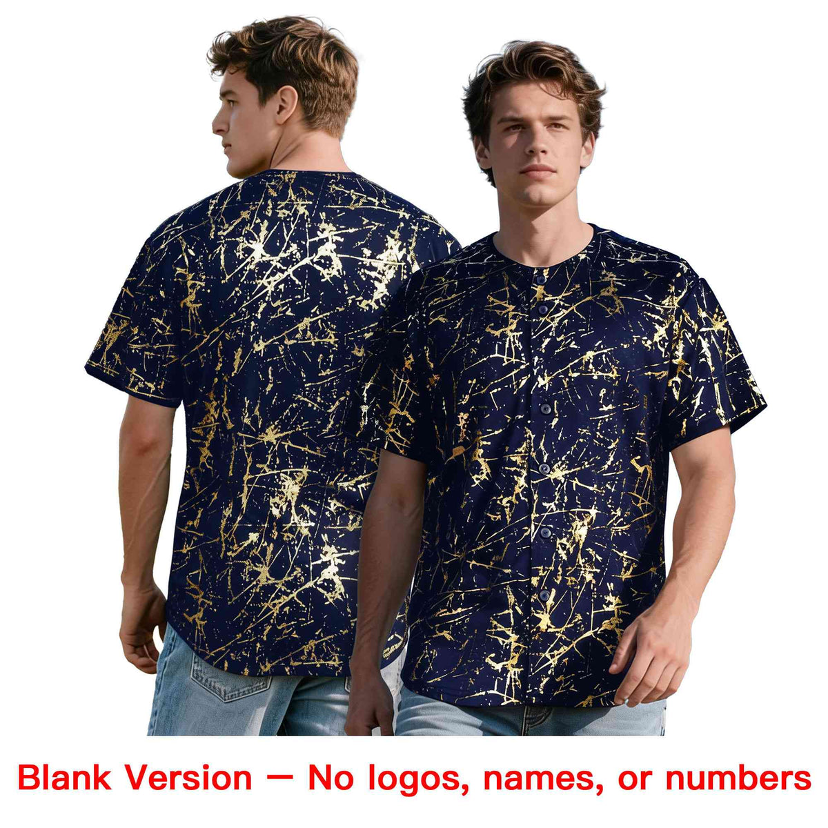 Custom Navy Old Gold Shiny Gold Cracked Texture Baseball Jersey