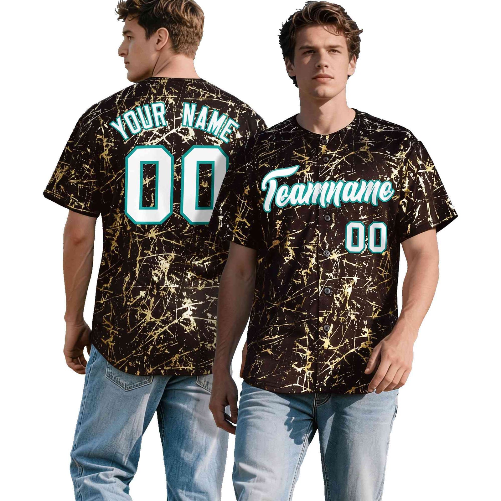Custom Brown White Black&Shiny Gold Cracked Foil Breathable Mesh Streetwear Baseball Jersey
