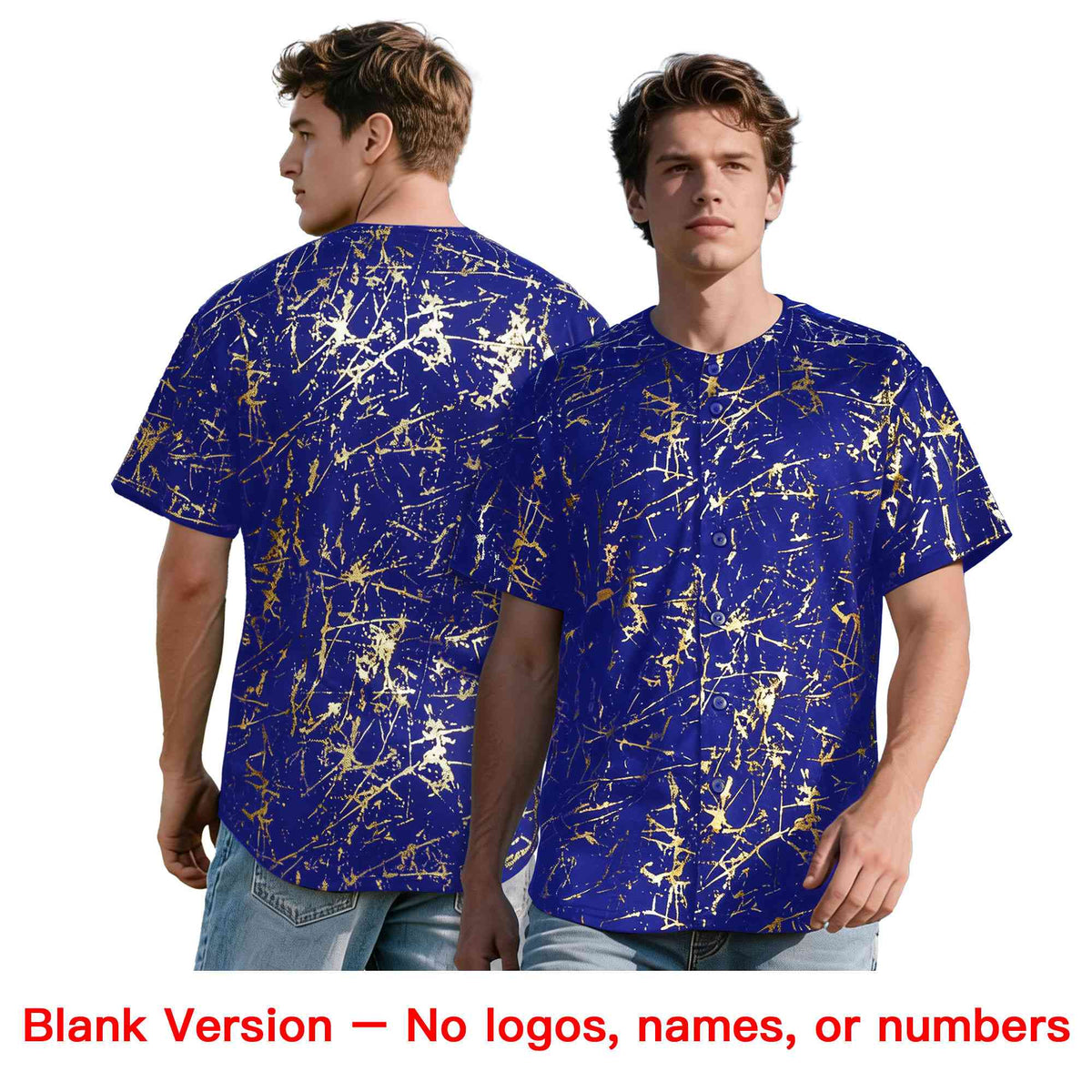 Custom Royal White Black&Shiny Gold Cracked Foil Breathable Mesh Streetwear Baseball Jersey