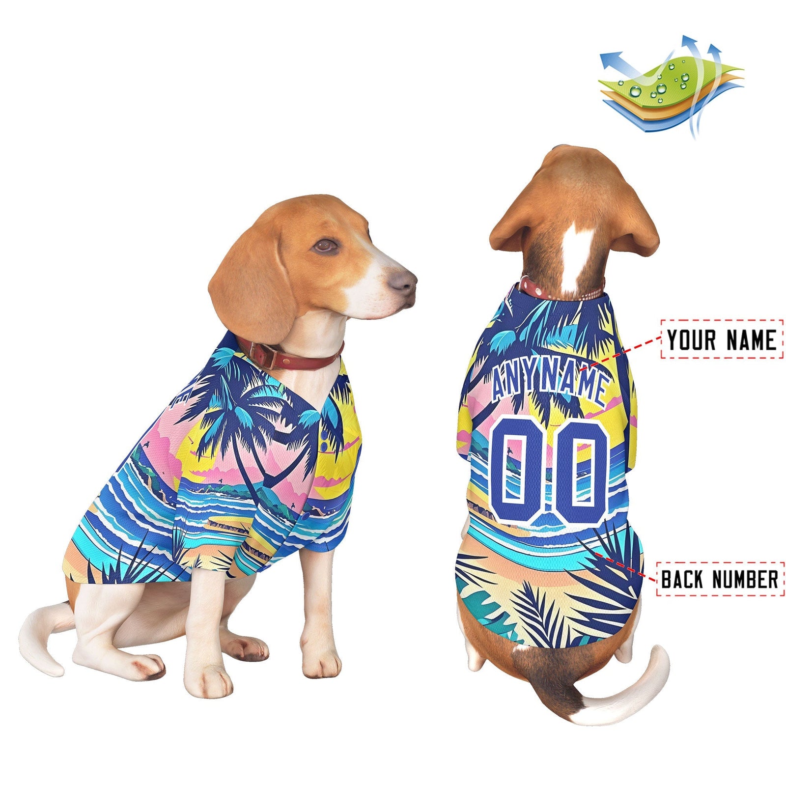 Custom Royal Blue White Hawaiian Style Graffiti Pattern Dog Jersey| KXKSHOP