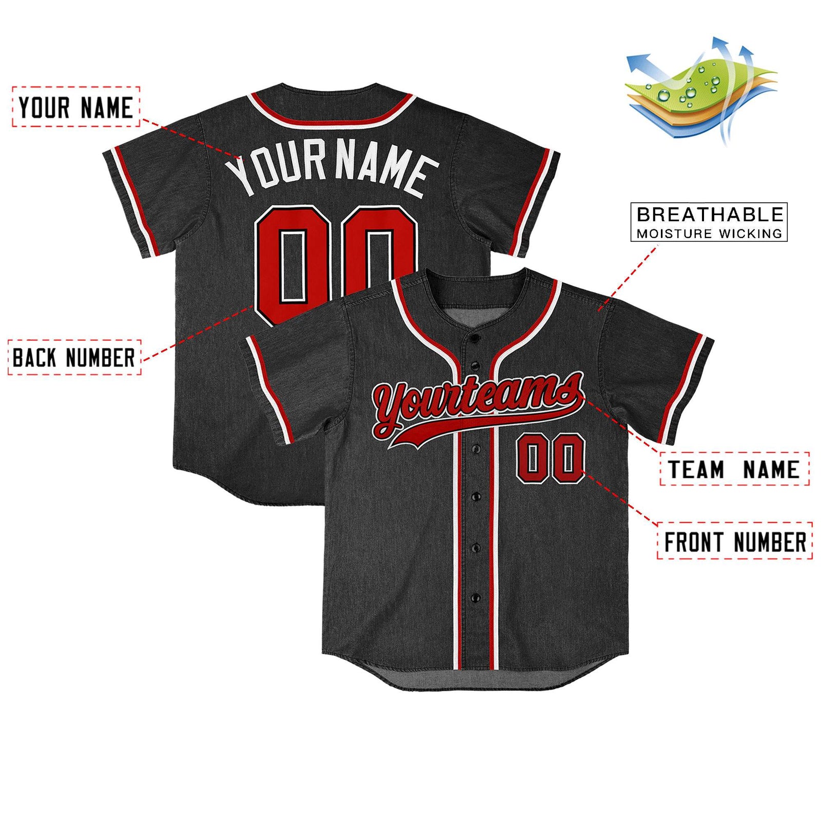 Custom Black Personalized Denim Baseball Jersey For Men Women Boy