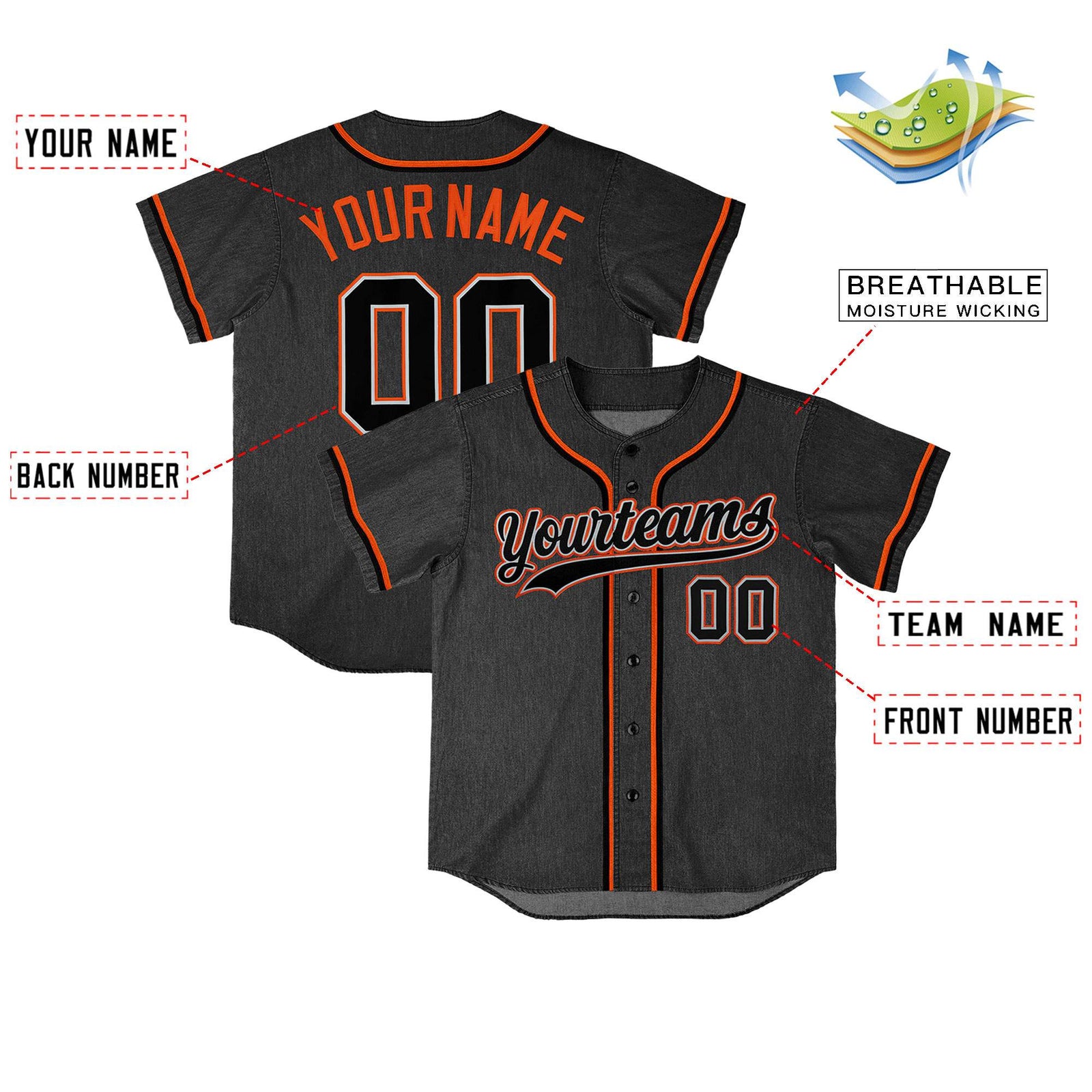 Custom Black Personalized Denim Baseball Jersey For Men Women Boy