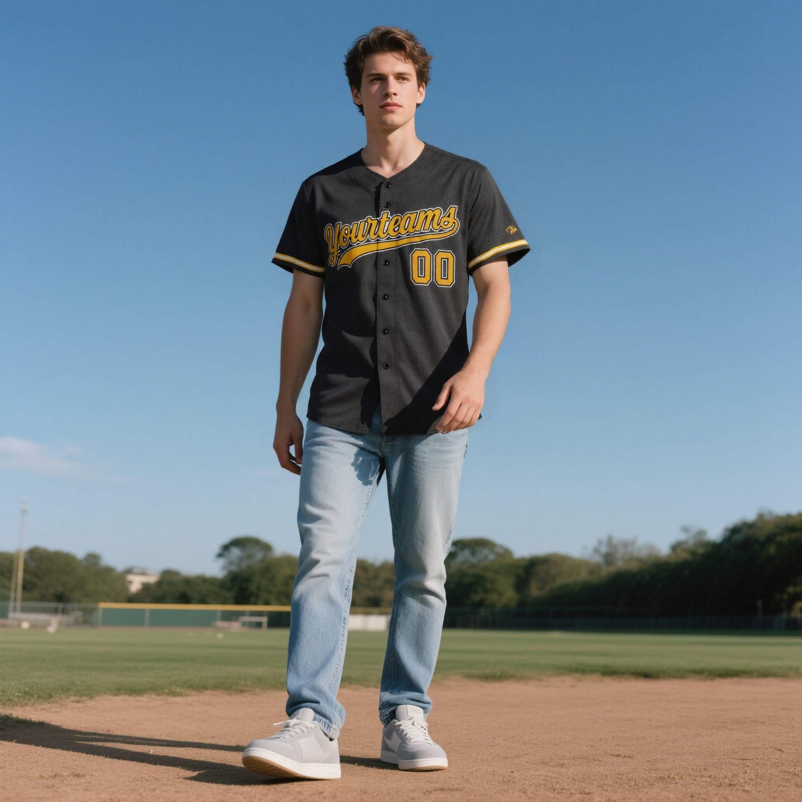 Custom Black Personalized Denim Baseball Jersey For Men Women Boy