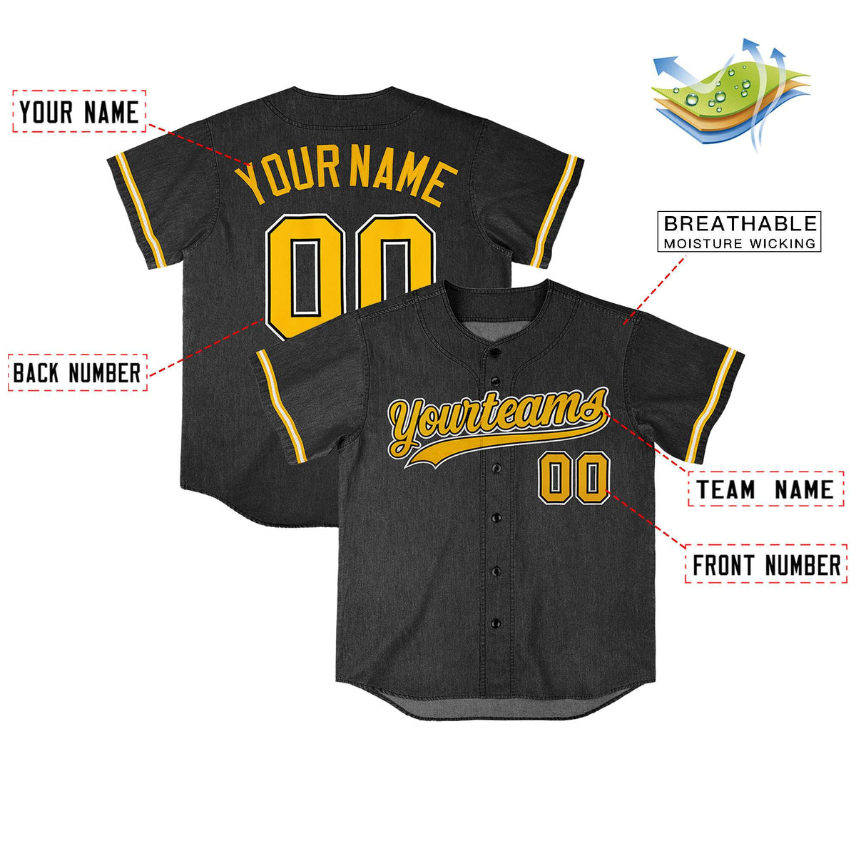 Custom Black Personalized Denim Baseball Jersey For Men Women Boy