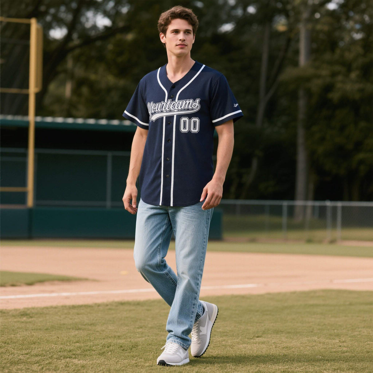 Custom Navy Personalized Denim Baseball Jersey For Men Women Boy
