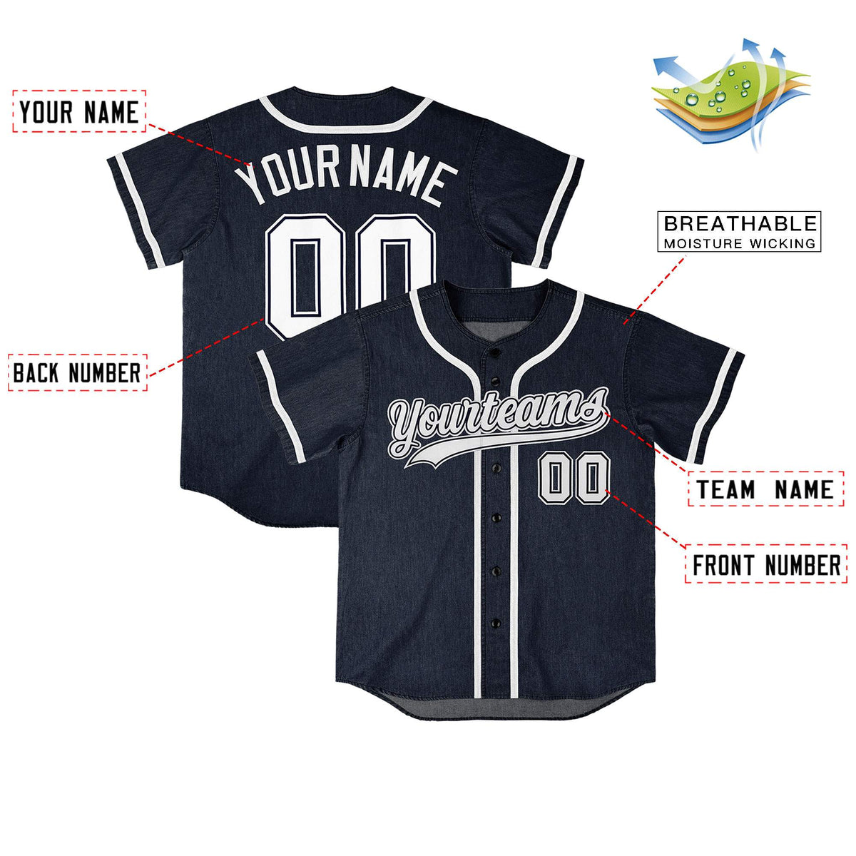 Custom Navy Personalized Denim Baseball Jersey For Men Women Boy