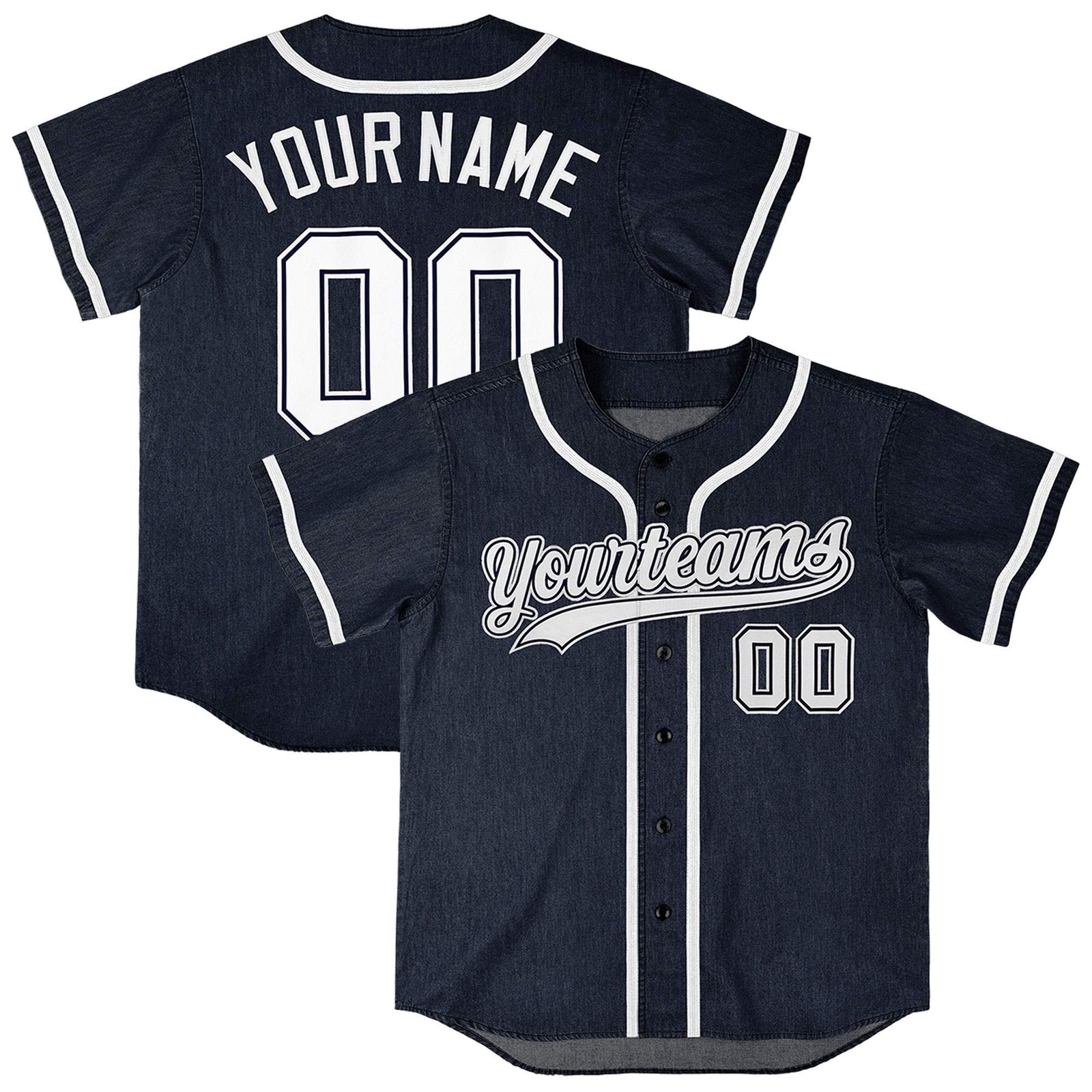 Custom Navy Personalized Denim Baseball Jersey For Men Women Boy
