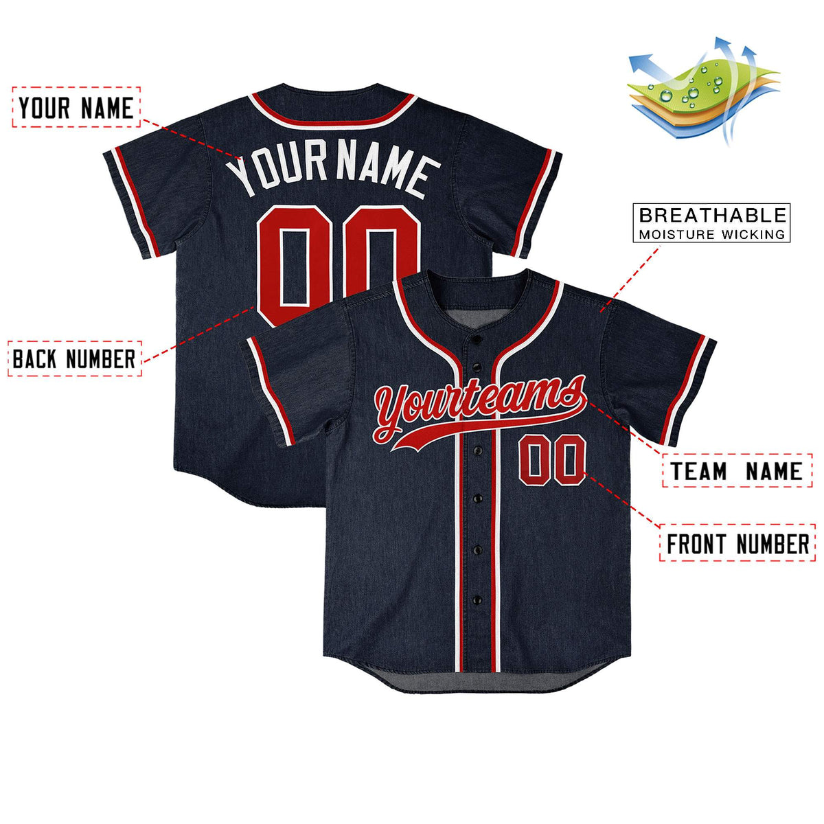Custom Navy Personalized Denim Baseball Jersey For Men Women Boy