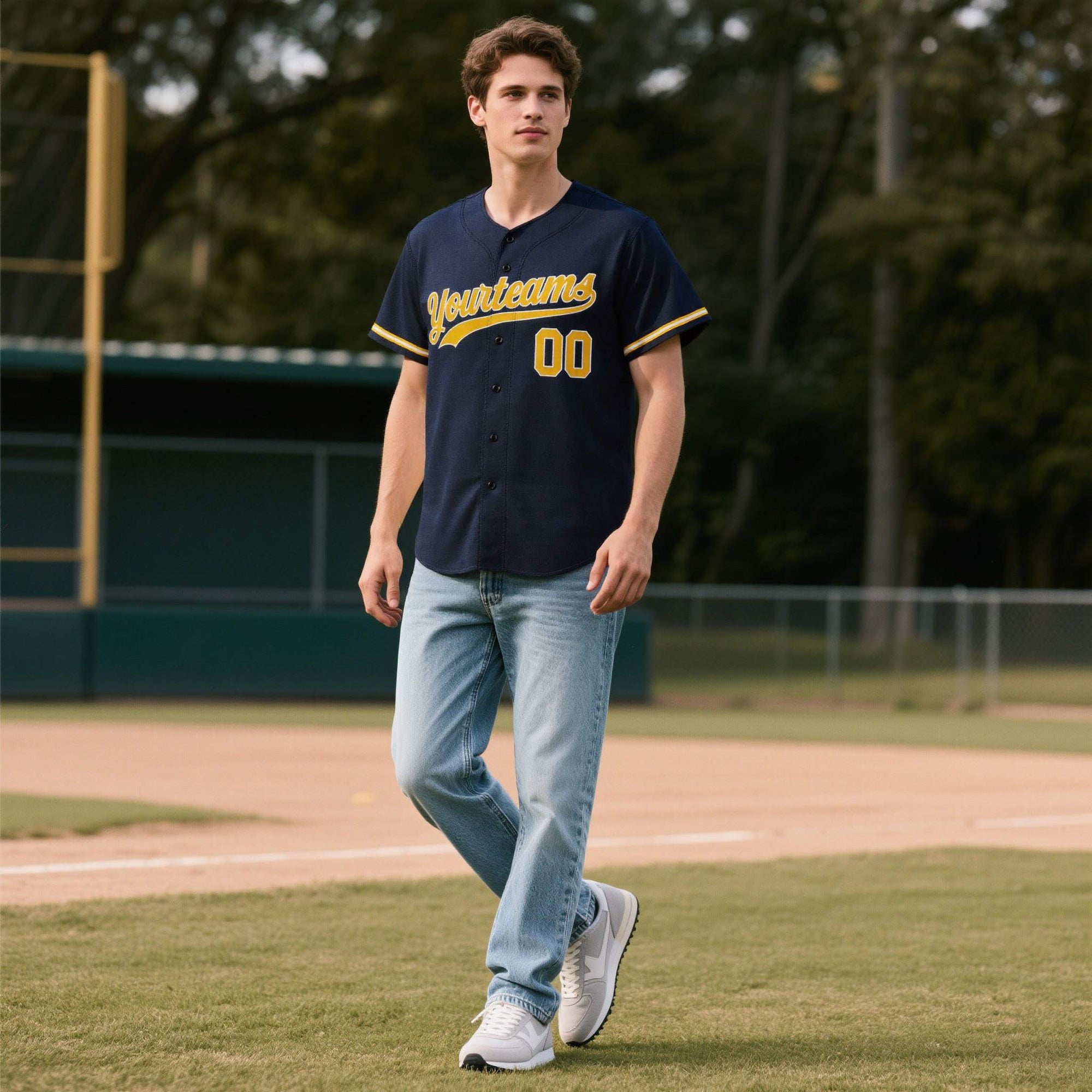 Custom Navy Personalized Denim Baseball Jersey For Men Women Boy