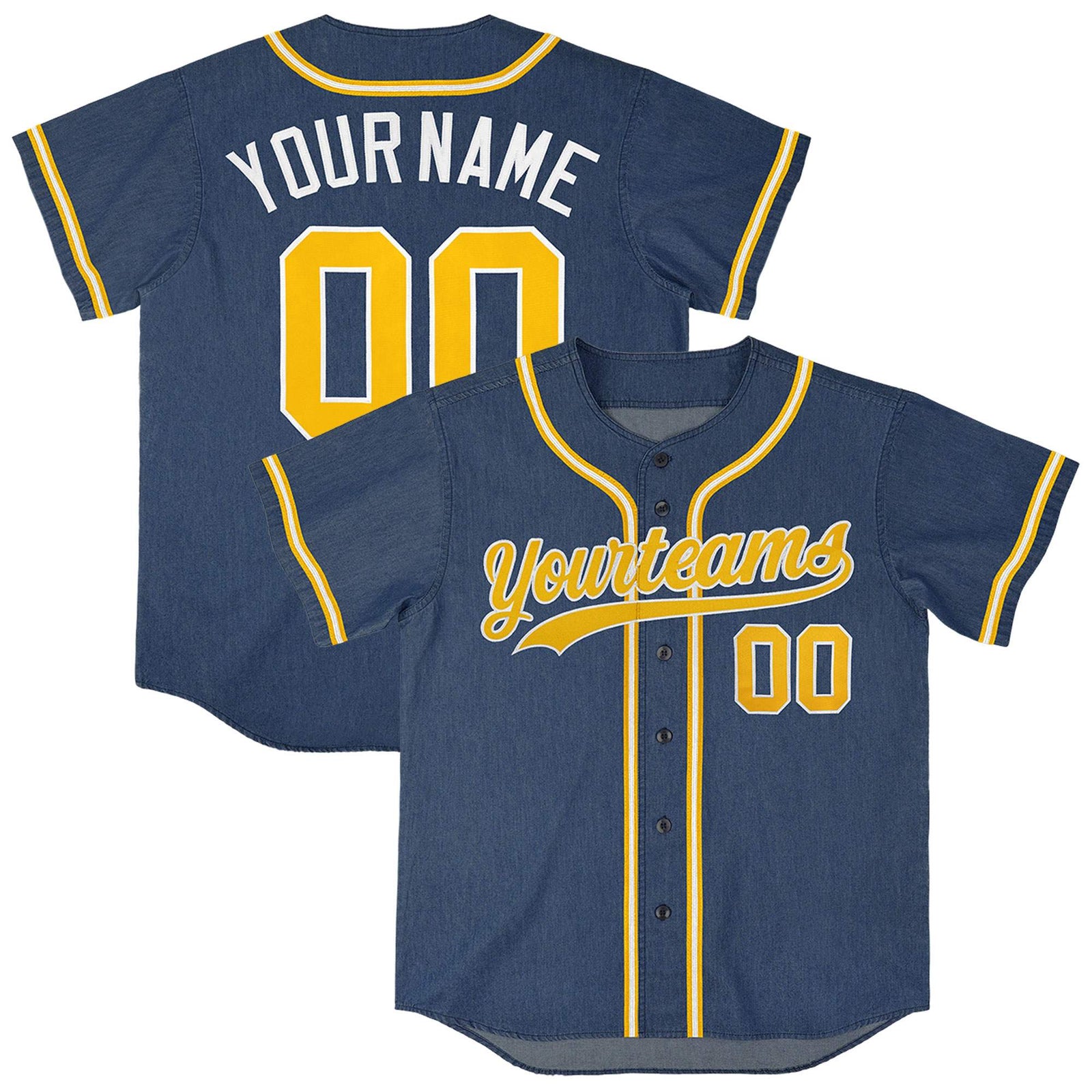 Custom Midnight Blue Personalized Denim Baseball Jersey For Men Women Boy