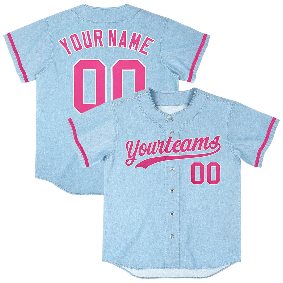 Custom Powder Blue Personalized Denim Baseball Jersey For Men Women Boy