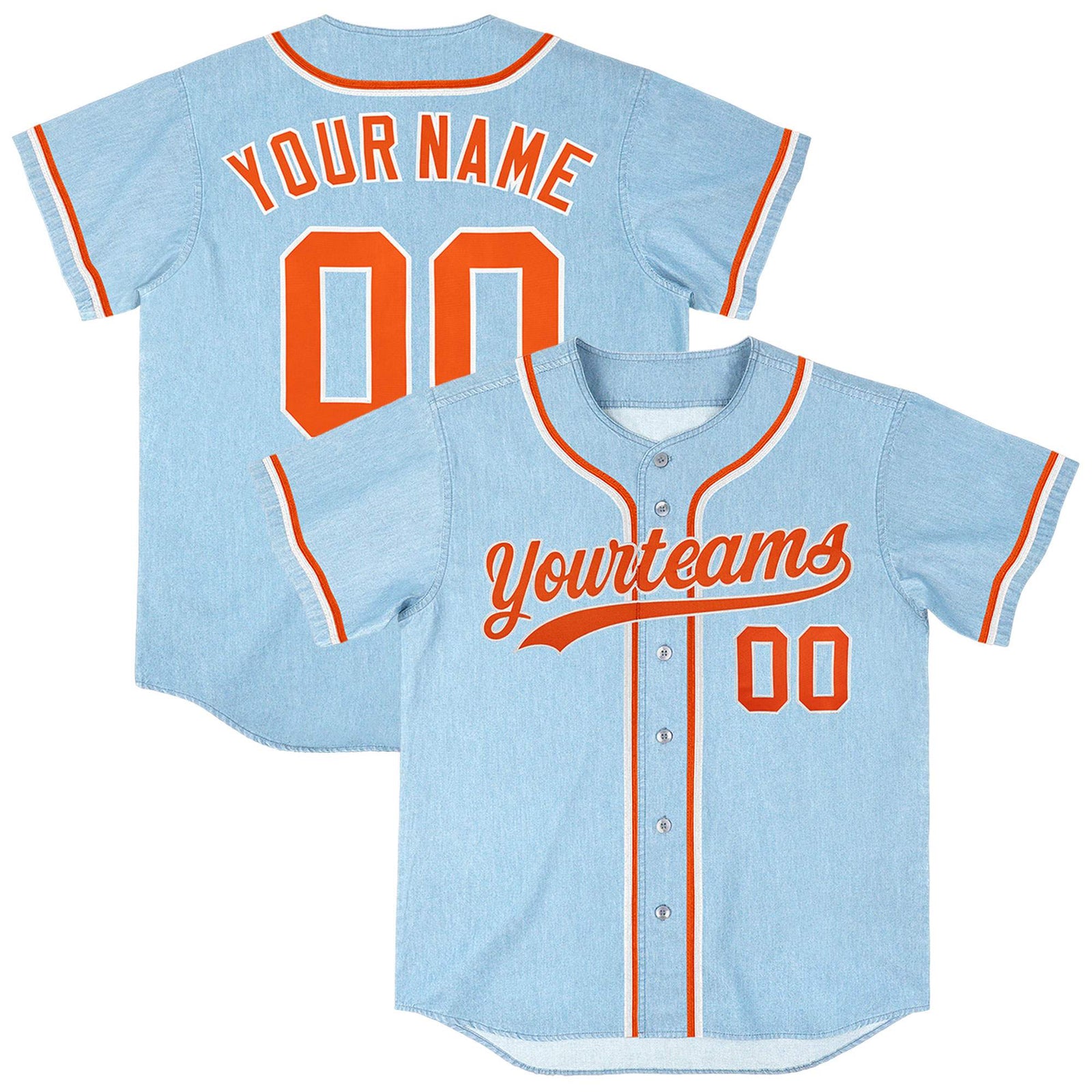Custom Powder Blue Personalized Denim Baseball Jersey For Men Women Boy