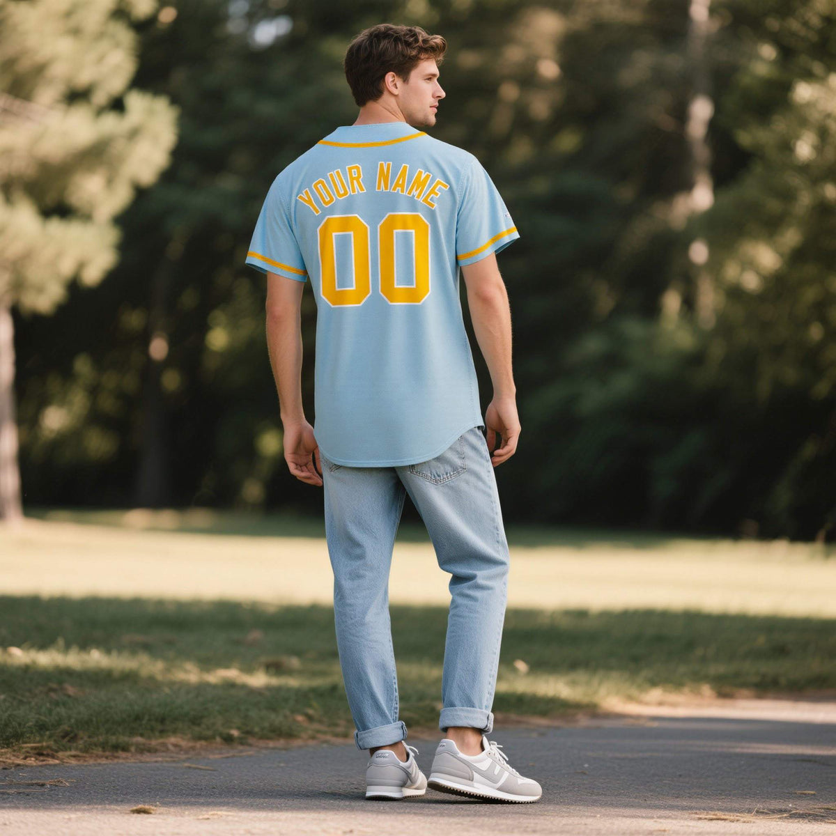 Custom Powder Blue Personalized Denim Baseball Jersey For Men Women Boy