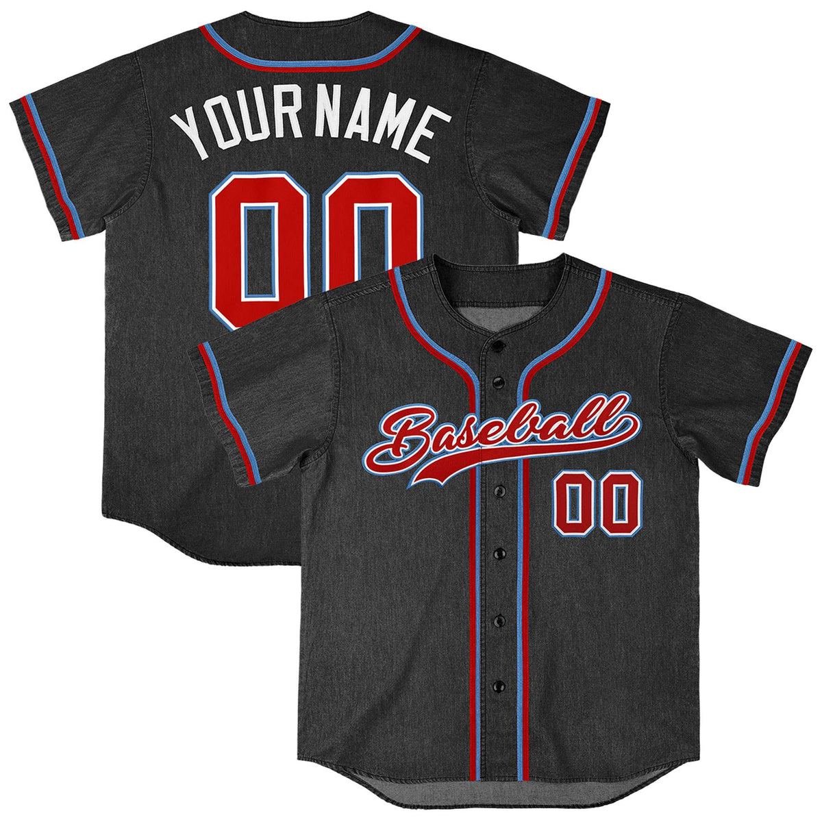 Custom Black Personalized Denim Baseball Jersey For Men Women Boy