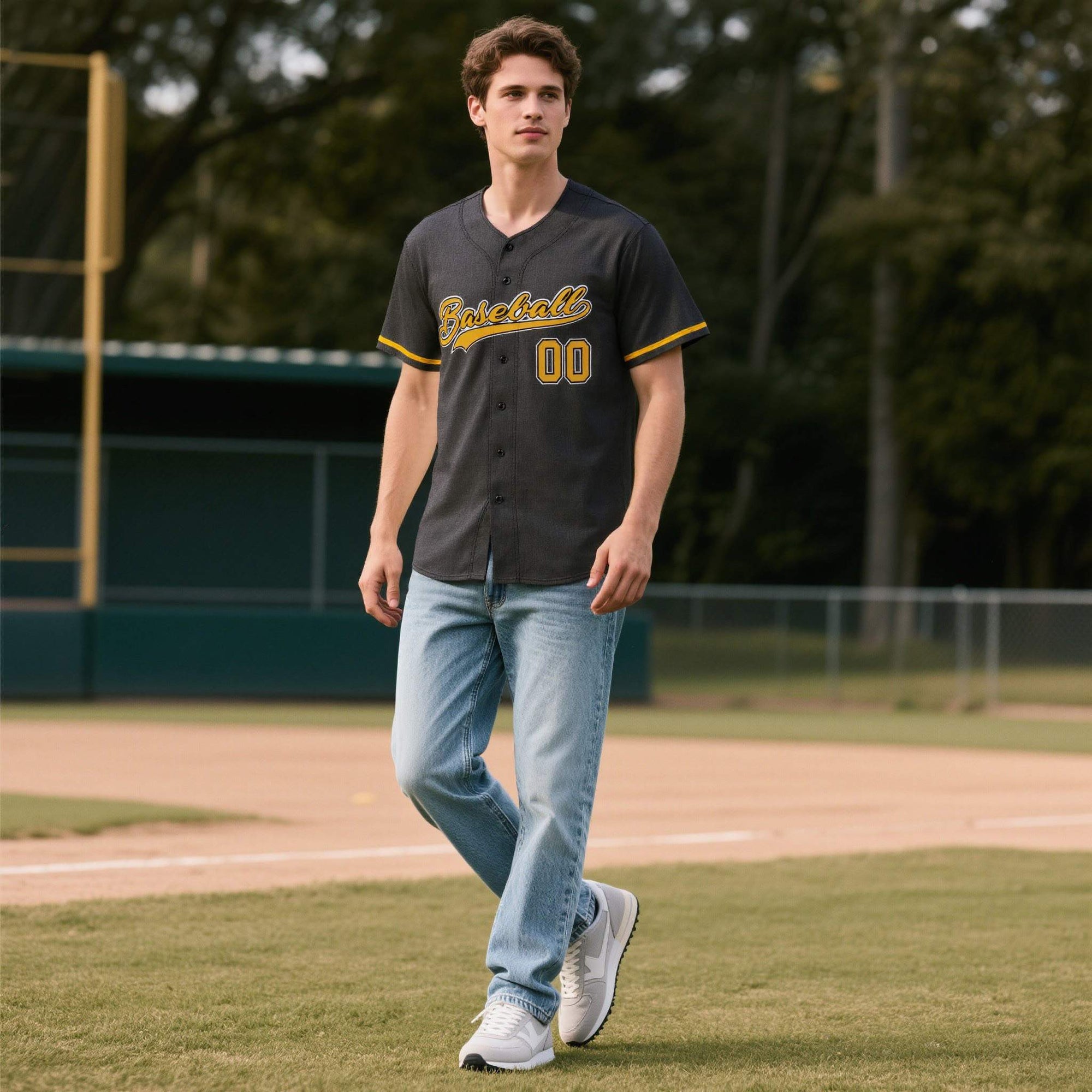 Custom Black Personalized Denim Baseball Jersey For Men Women Boy