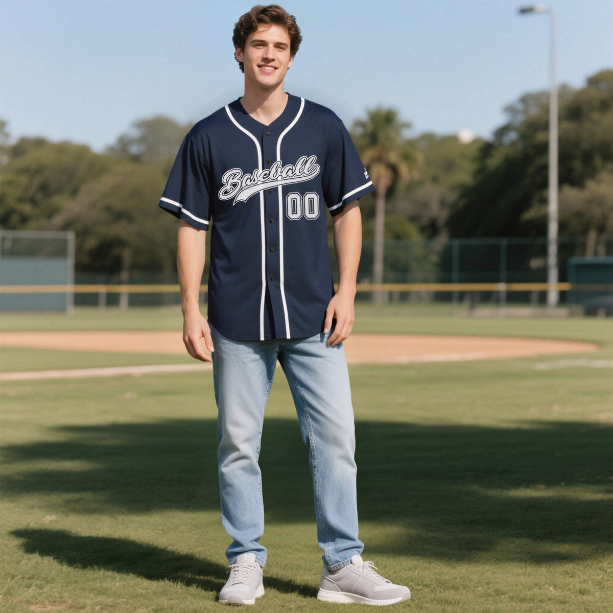 Custom Navy Personalized Denim Baseball Jersey For Men Women Boy