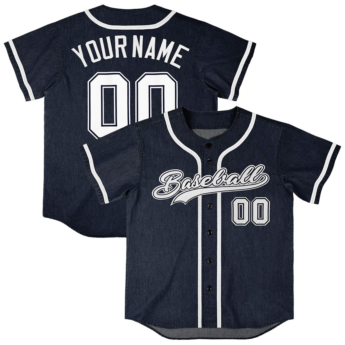 Custom Navy Personalized Denim Baseball Jersey For Men Women Boy