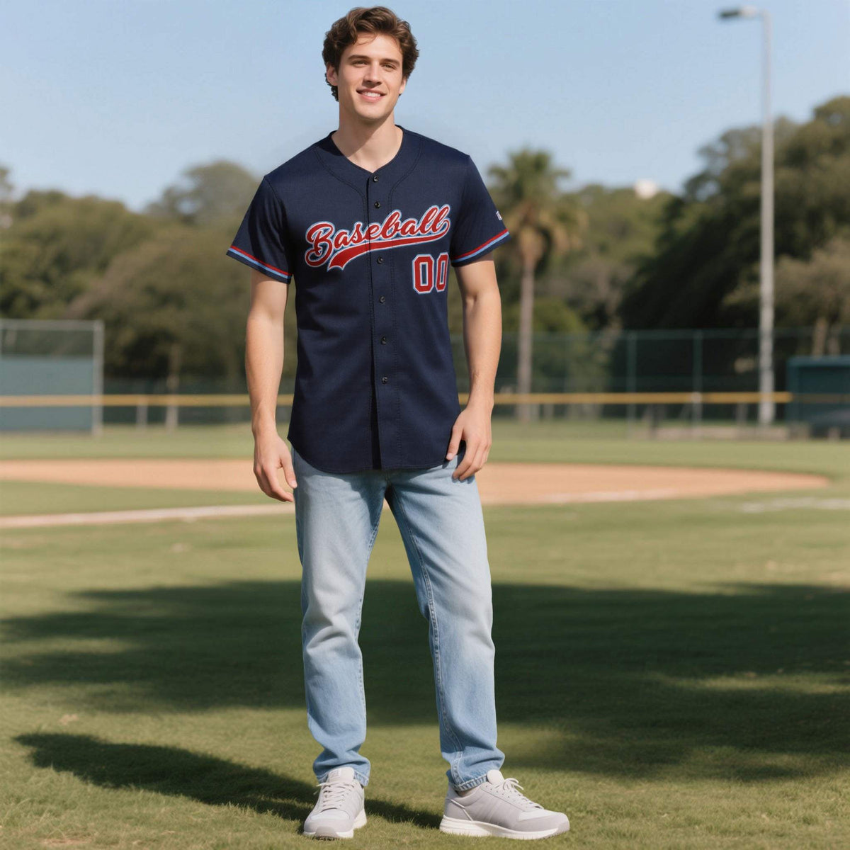 Custom Navy Personalized Denim Baseball Jersey For Men Women Boy