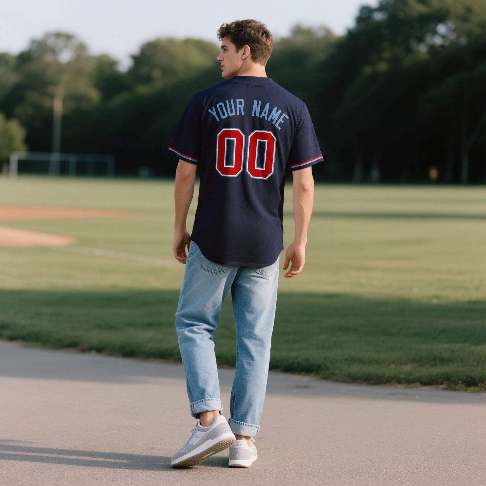 Custom Navy Personalized Denim Baseball Jersey For Men Women Boy